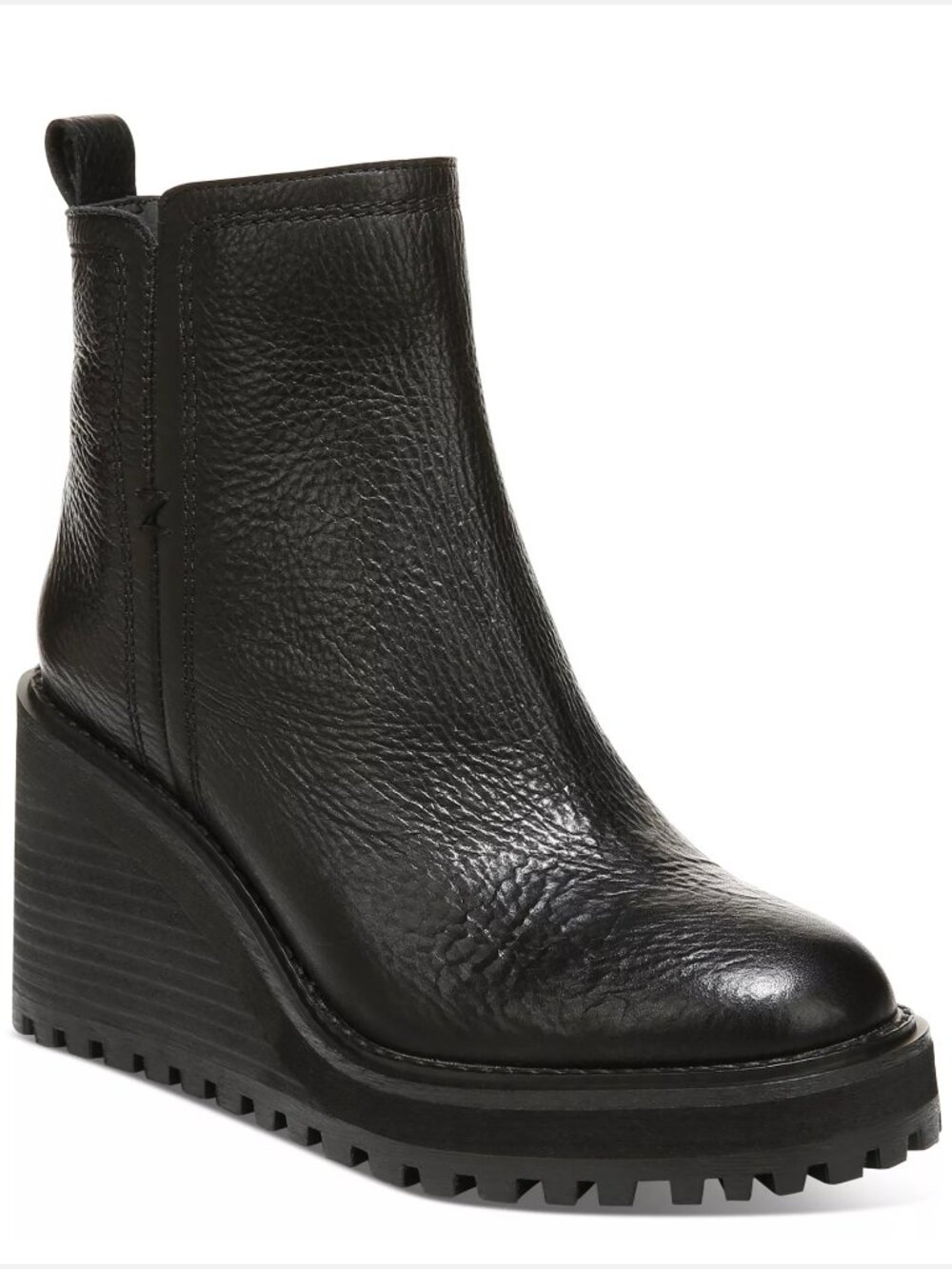 Zodiac Julie Black Leather Lug Sole Wedge Booties Women US 8M